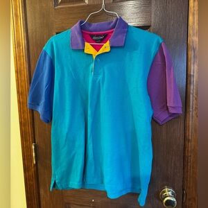 Lands' End Colorblock Polo in Teal, Purple & Yellow